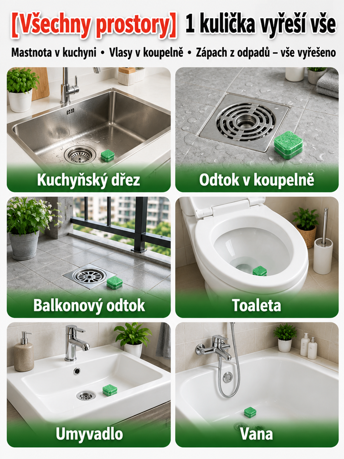 【Pro každý odpad】 Silné vodorozpustné kapsle na čištění a zápach