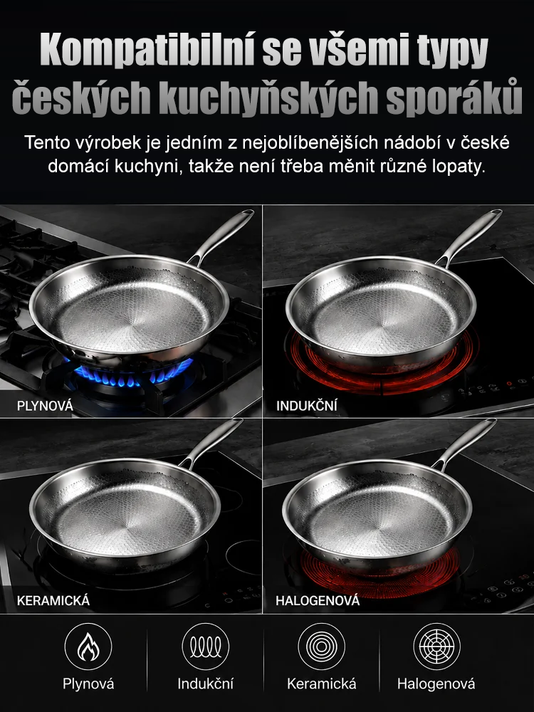 5vrstvá ocelová pánev bez povlaku s titanovou texturou [Do trouby 500 °C] – Fyzicky nepřilnavá, odolná drátěnce (Záruka 10 let)