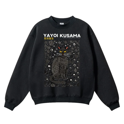 Yayoi Kusama Black Cat Wrinkle-Resistant Crewneck Sweatshirt