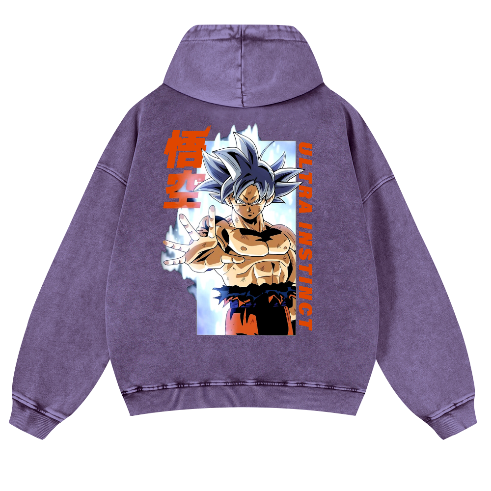 DB Son Goku Ultra Instinct Vintage Washed Cotton Back Art Hoodie