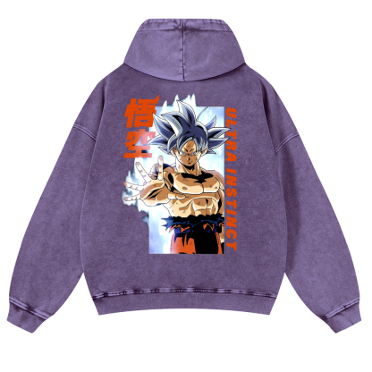 DB Son Goku Ultra Instinct Vintage Washed Cotton Back Art Hoodie