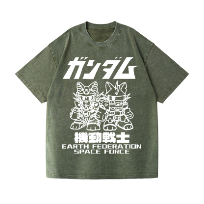 Gundam Cat Vintage Wash Japanese Design T-Shirt