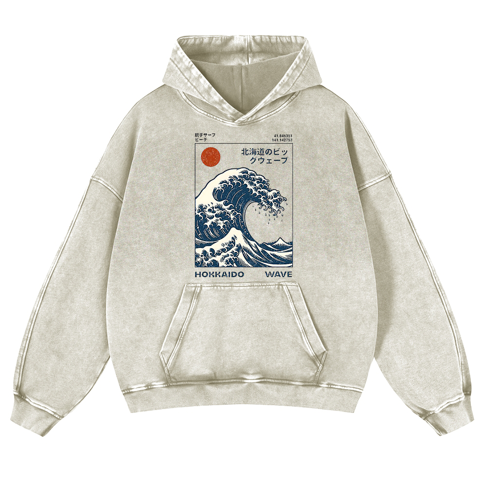 Katsushika Hokusai Vintage Washed Thick Cotton Hoodie