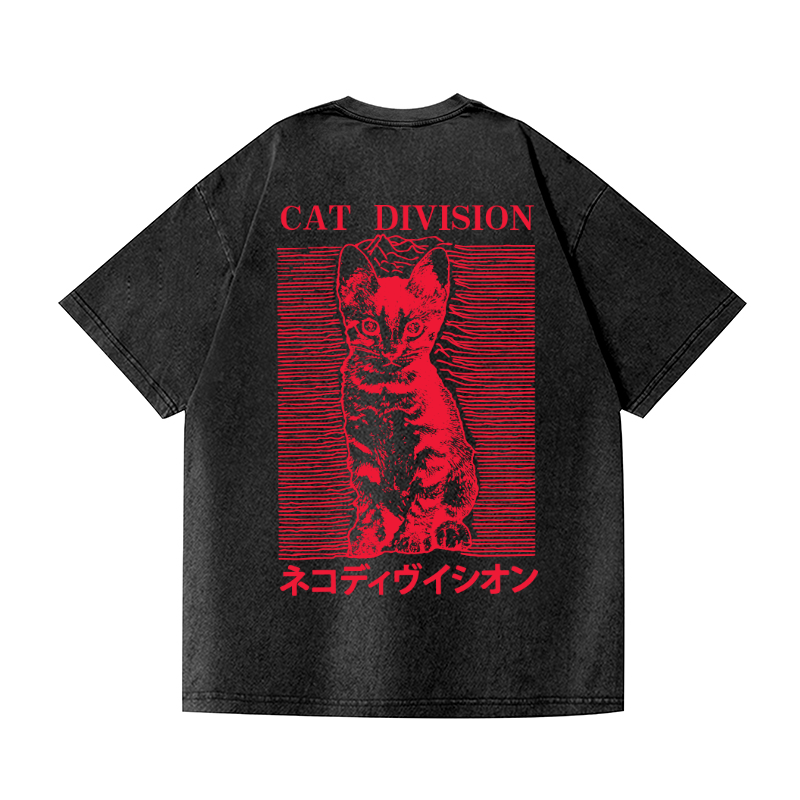 Cat Joy Division Vintage Wash Japanese Design Back Art T-Shirt