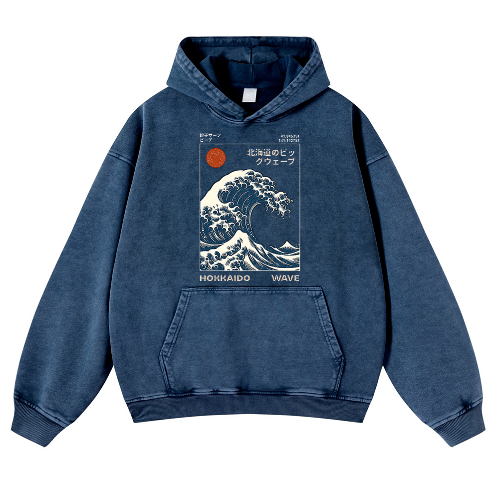 Katsushika Hokusai Vintage Washed Thick Cotton Hoodie