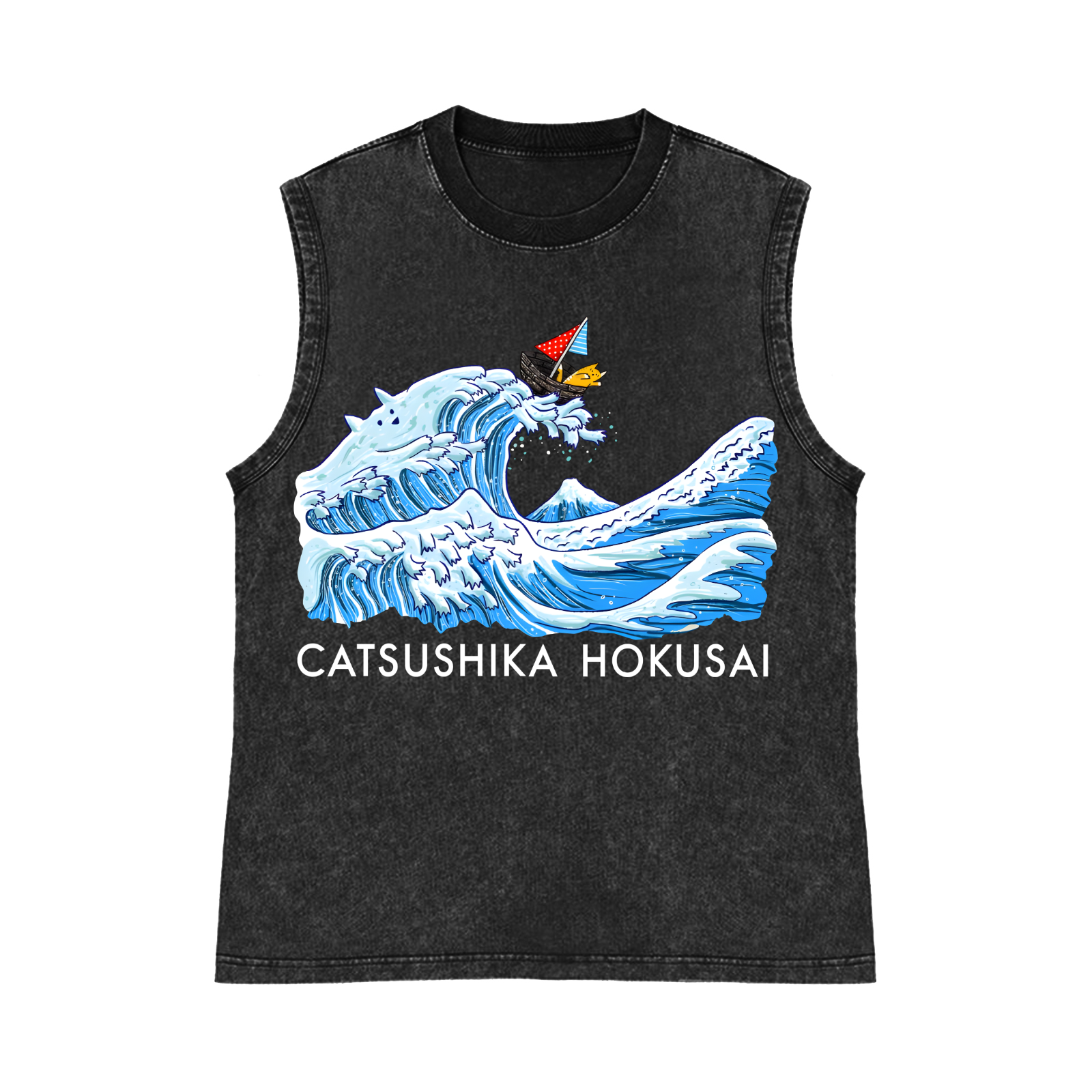 CATSUSHIKA Katsushika Hokusai Pure Cotton Wash-Dyed Sleeveless Tank Top