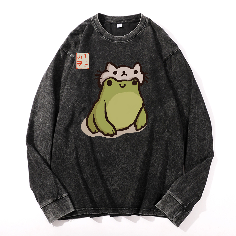 Matsumoto Hoji Frog Vintage Cotton Wash Crewneck Sweatshirt