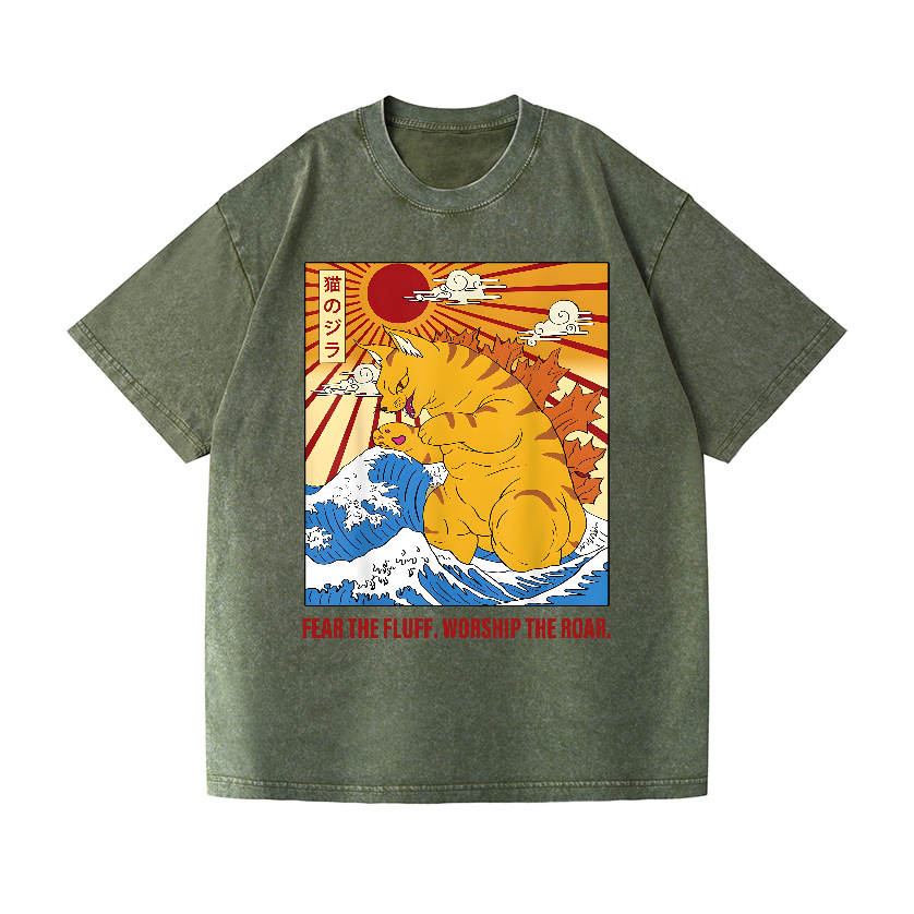 Catzilla Godzilla Vintage Wash Japanese Design T-Shirt