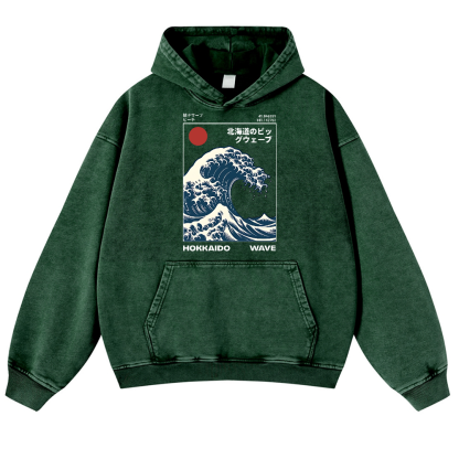 Katsushika Hokusai Vintage Washed Thick Cotton Hoodie