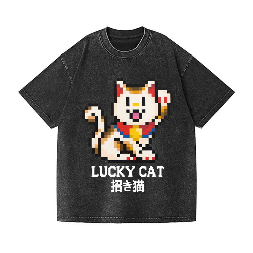Lucky Cat Vintage Wash Japanese Design T-Shirt