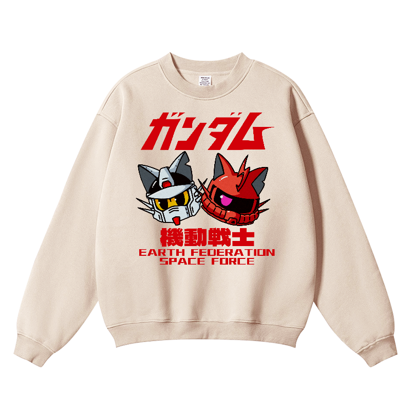 Gundam Cat Wrinkle-Resistant Crewneck Sweatshirt
