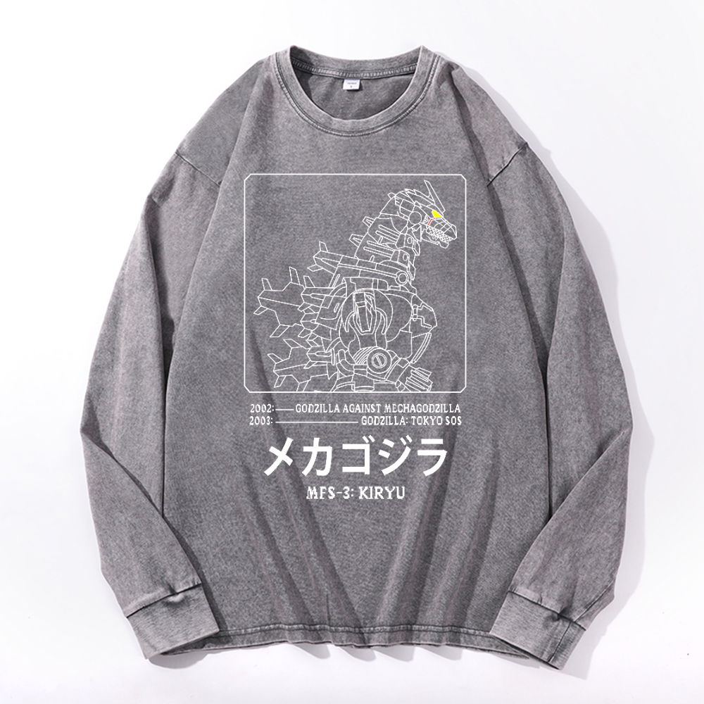 Kaiju Gundam Mechakaiju Vintage Cotton Wash Long-sleeve T-shirt