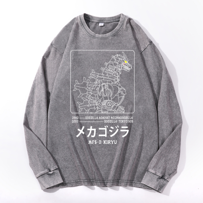 Kaiju Gundam Mechakaiju Vintage Cotton Wash Long-sleeve T-shirt