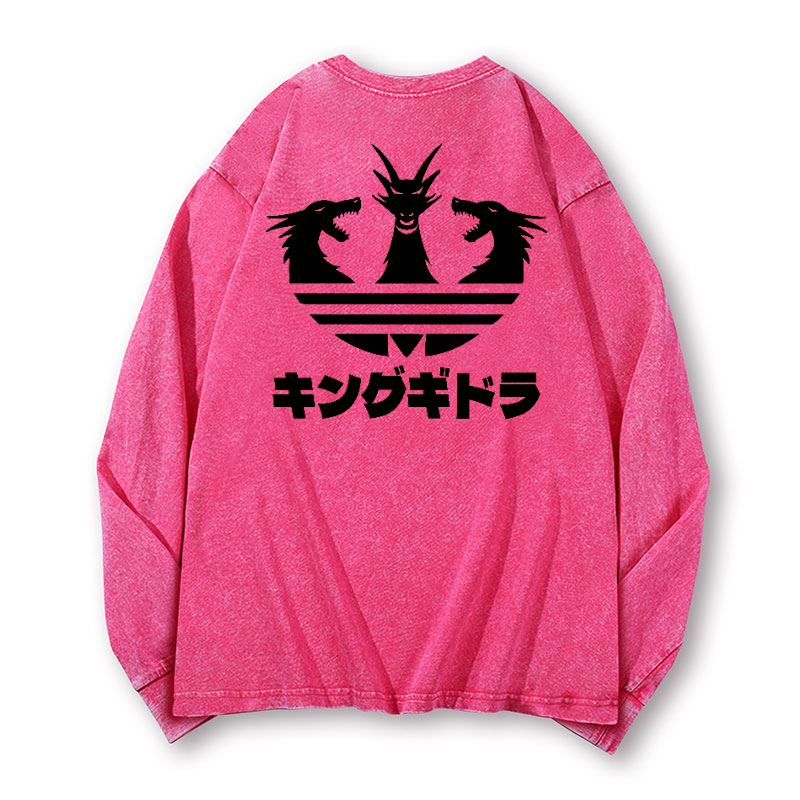 King Ghidorah Kaiju Vintage Washed Cotton Back Art Long-sleeve T-shirt