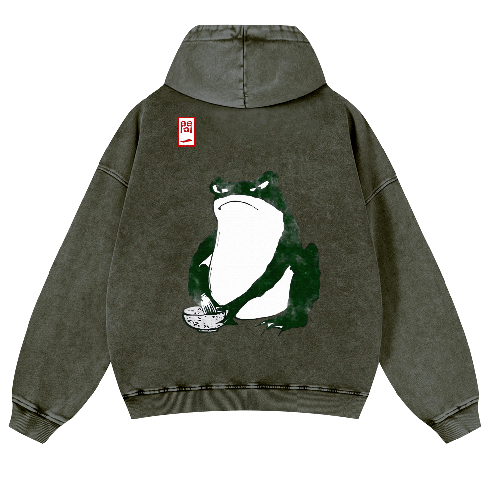 Matsumoto Hoji Frog Making Matcha Vintage Washed Cotton Back Art Hoodie
