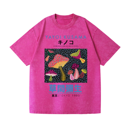 Yayoi Kusama Mushroom Vintage Wash Japanese Design T-Shirt