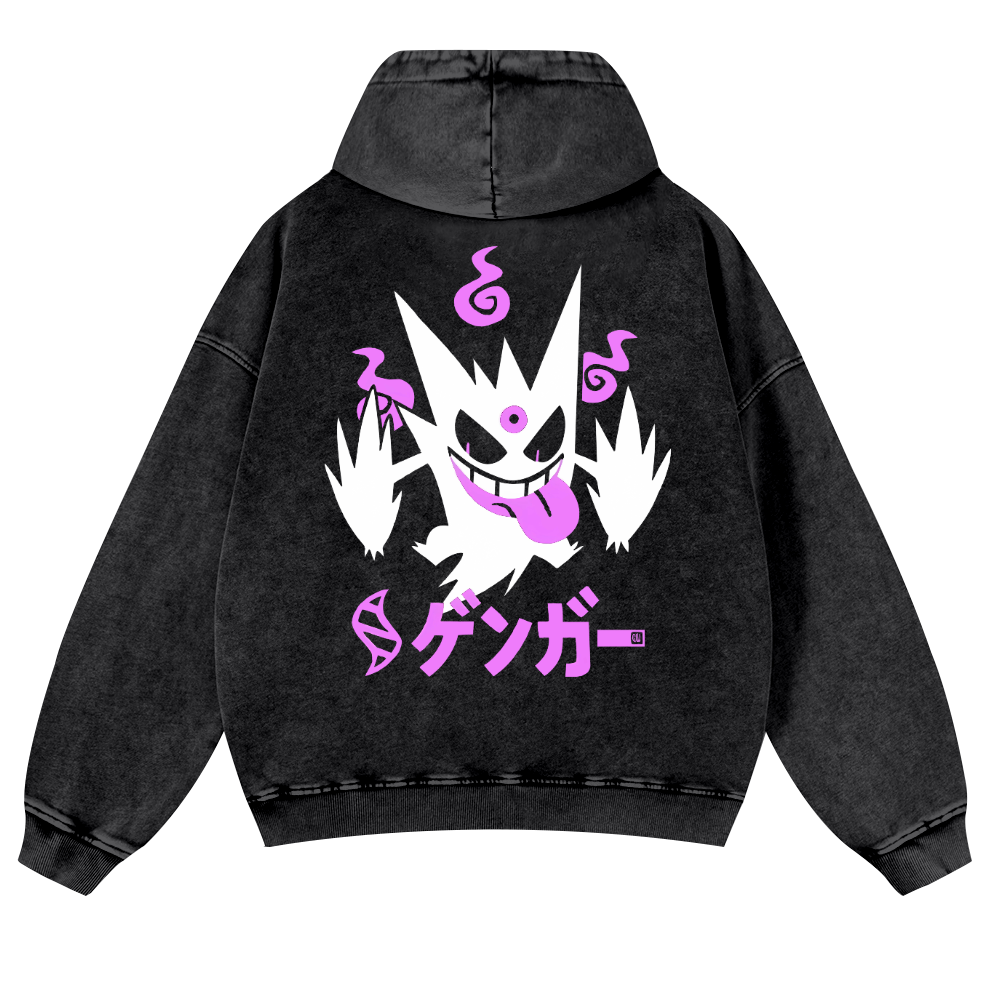 Gengar Anime Vintage Washed Cotton Back Art Hoodie