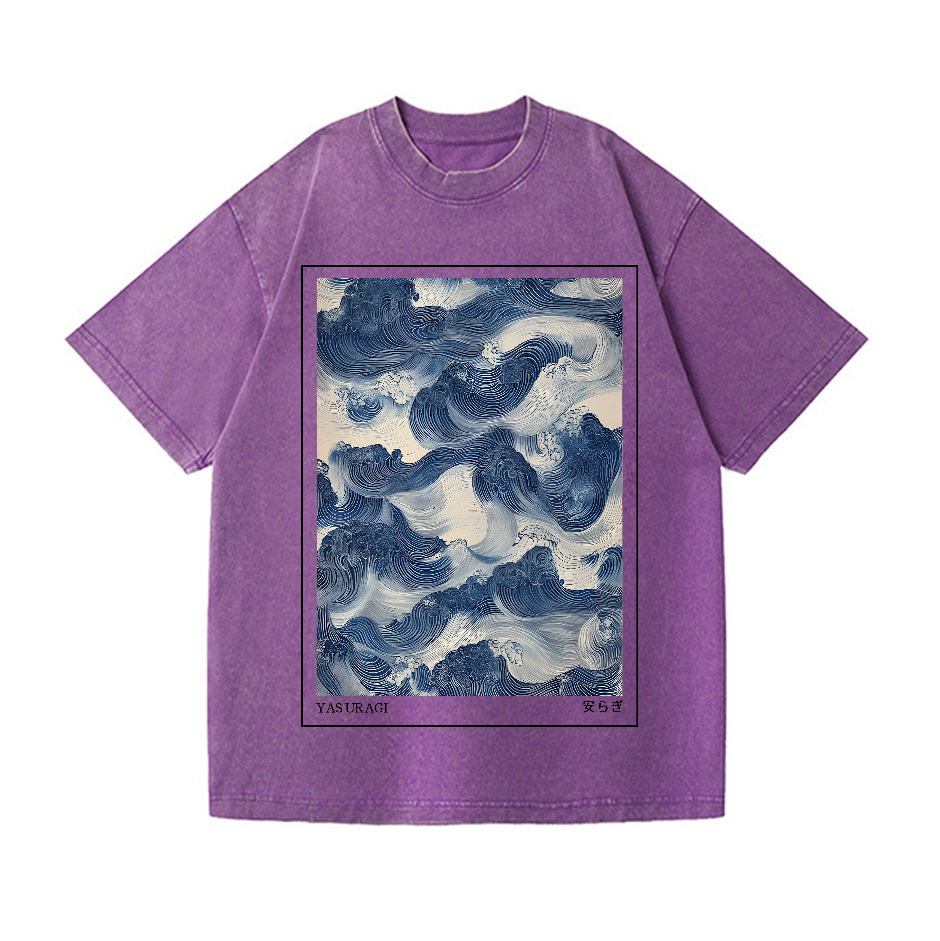 Yasuragi  Art Wave Vintage Wash Japanese Design T-Shirt