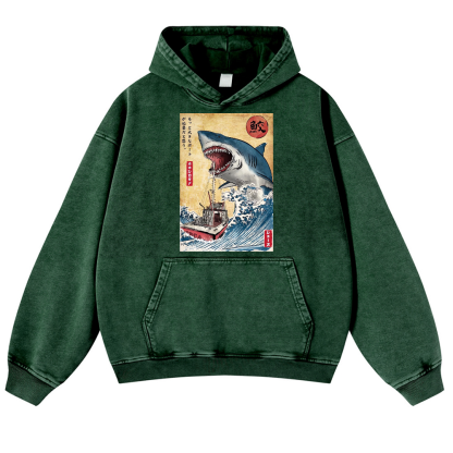Jaws Ukiyoe Vintage Washed Thick Cotton Hoodie