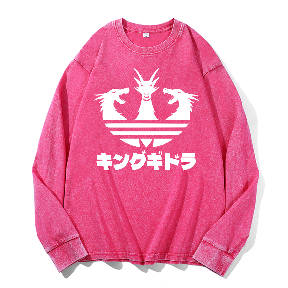 King Ghidorah Kaiju Vintage Cotton Wash Long-sleeve T-shirt