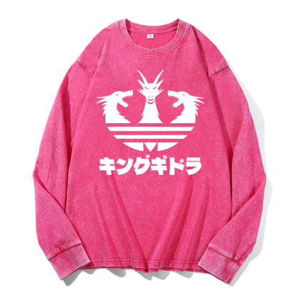 King Ghidorah Kaiju Vintage Cotton Wash Long-sleeve T-shirt