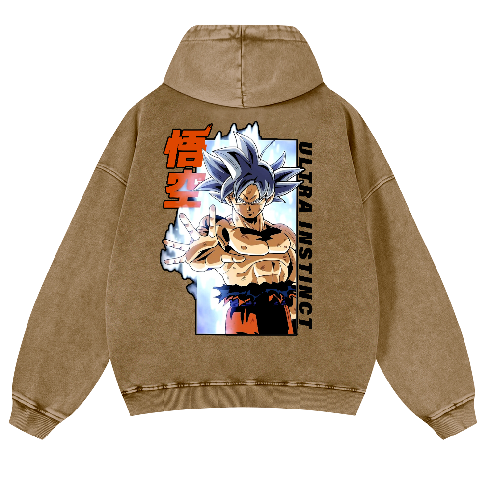 DB Son Goku Ultra Instinct Vintage Washed Cotton Back Art Hoodie