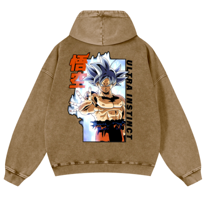 DB Son Goku Ultra Instinct Vintage Washed Cotton Back Art Hoodie