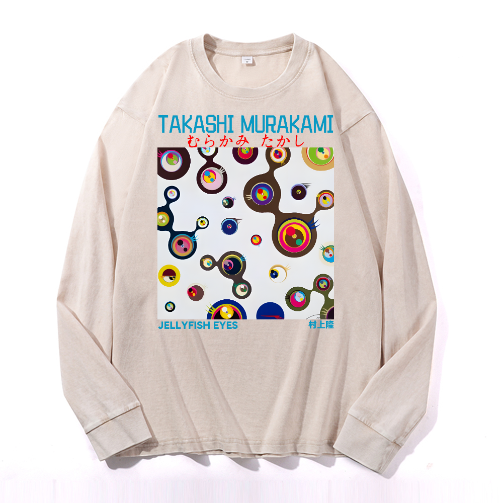 Jellyfish Eyes TM Vintage Cotton Wash Long-sleeve T-shirt
