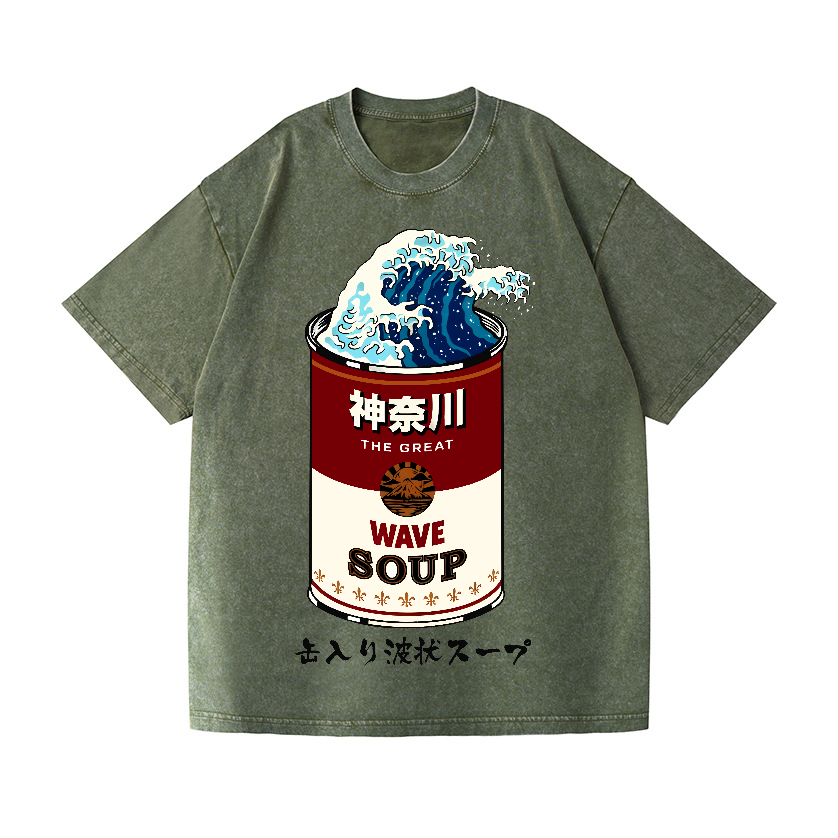 Katsushika Hokusai The Great Wave Campbell Soup Vintage Wash Japanese Design T-Shirt