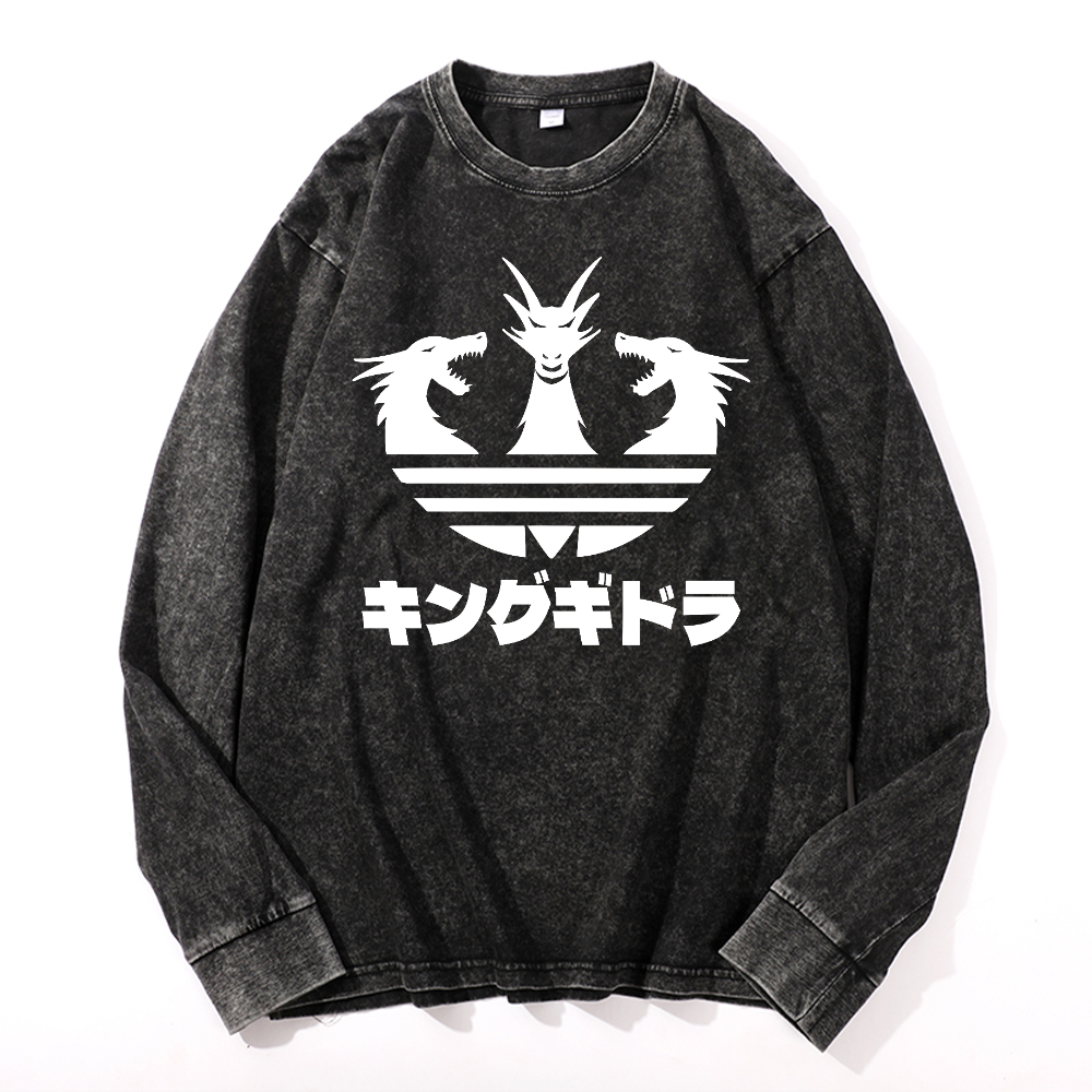 King Ghidorah Kaiju Vintage Cotton Wash Long-sleeve T-shirt