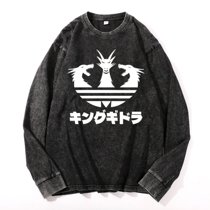 King Ghidorah Kaiju Vintage Cotton Wash Long-sleeve T-shirt