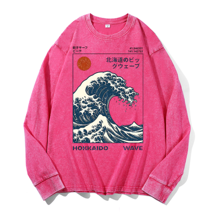 Katsushika Hokusai Vintage Cotton Wash Crewneck Sweatshirt