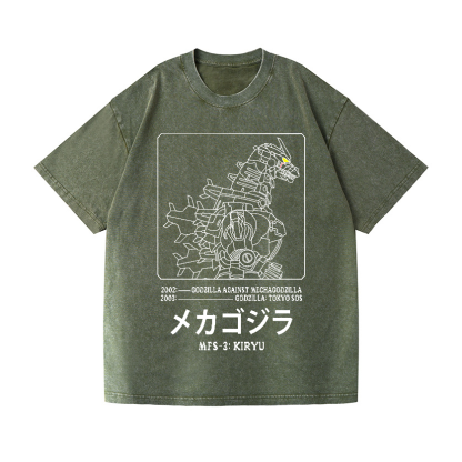 Godzila Gundam Mechagodzilla Vintage Wash Japanese Design T-Shirt