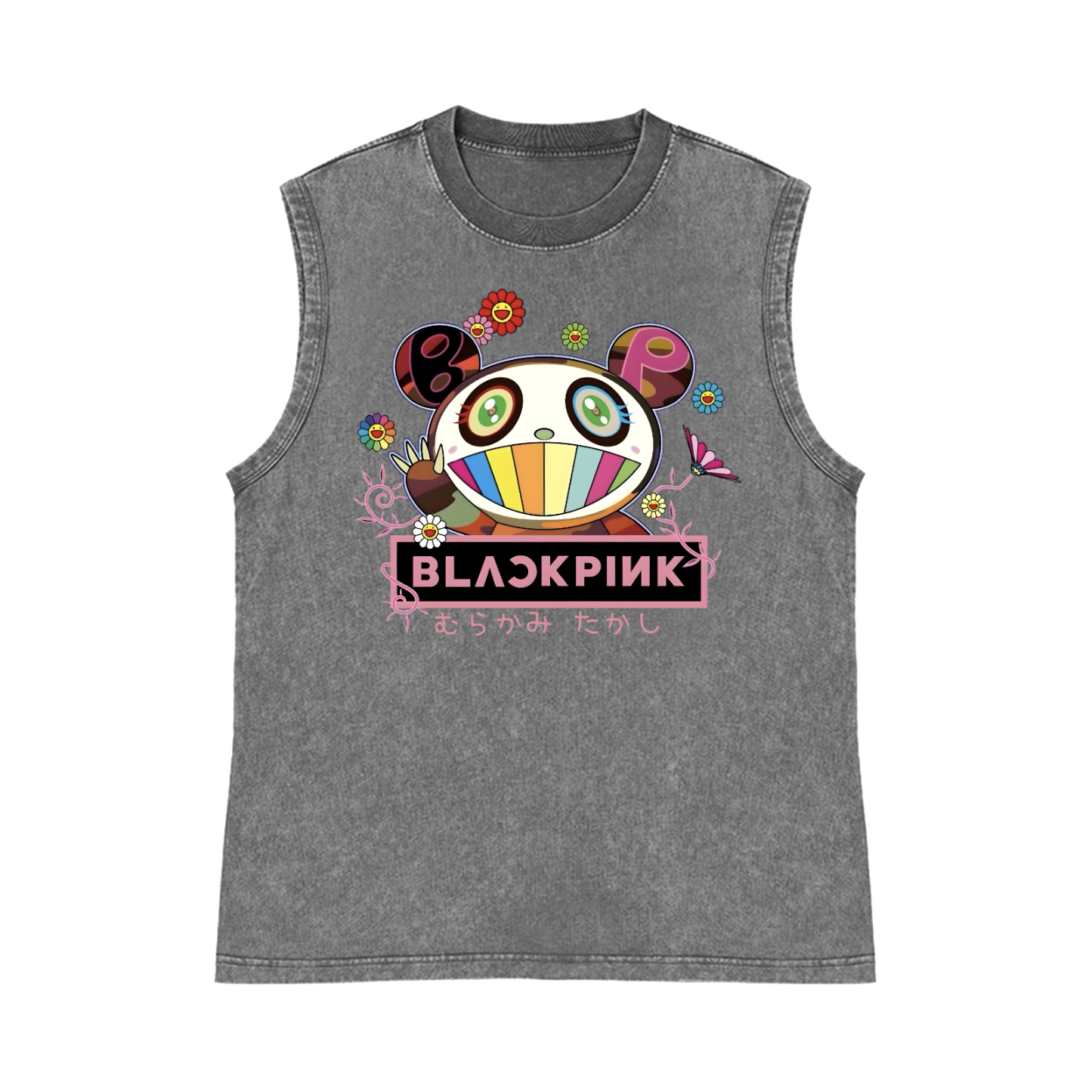 Black Pink TM Pure Cotton Wash-Dyed Sleeveless Tank Top