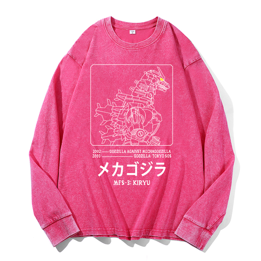 Kaiju Gundam Mechakaiju Vintage Cotton Wash Long-sleeve T-shirt