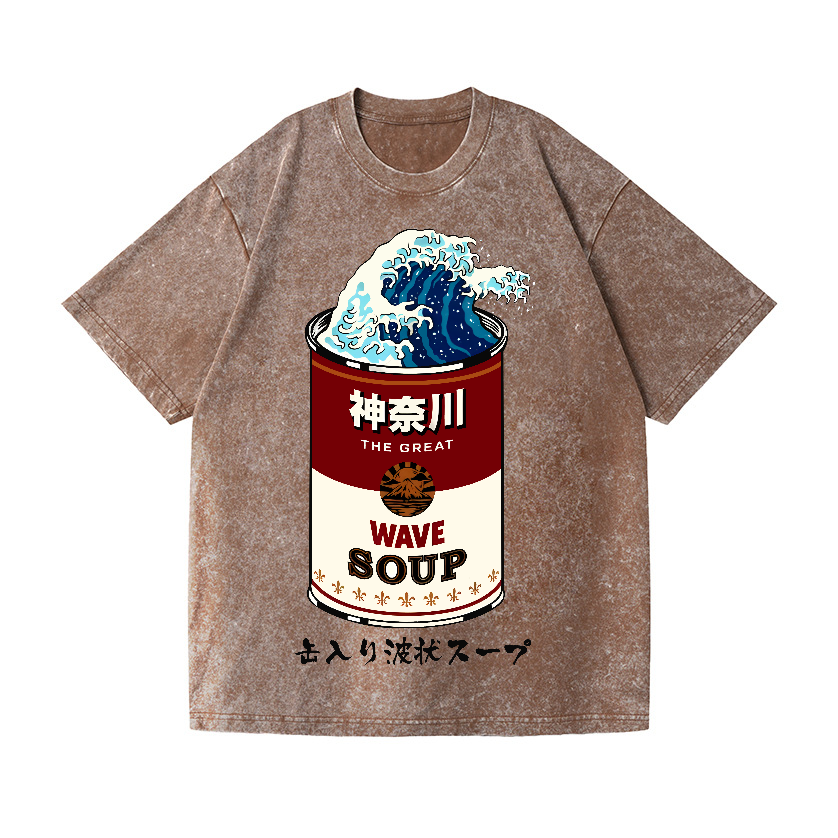 Katsushika Hokusai The Great Wave Campbell Soup Vintage Wash Japanese Design T-Shirt