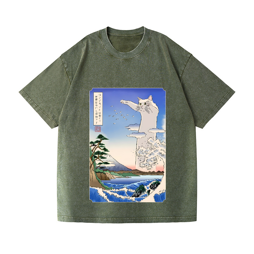 Cat Vintage Wash Japanese Design T-Shirt