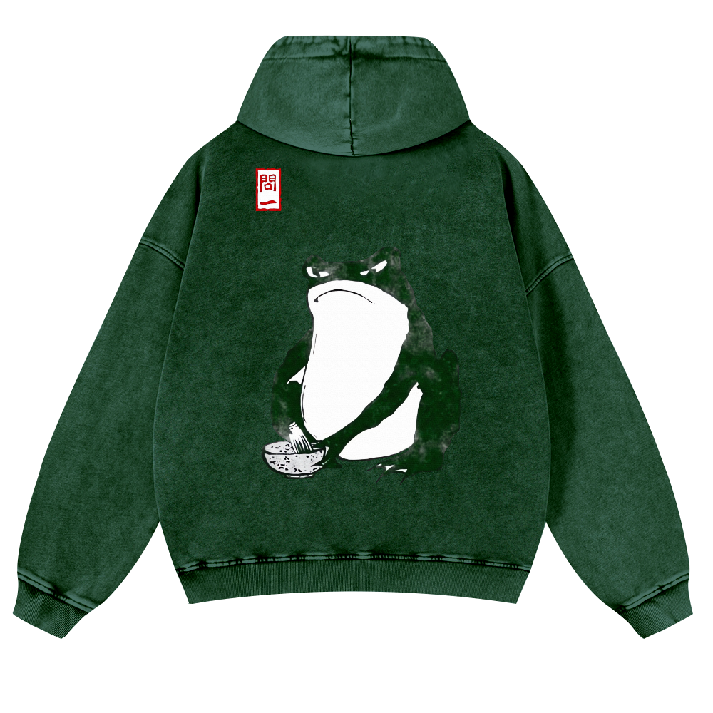 Matsumoto Hoji Frog Making Matcha Vintage Washed Cotton Back Art Hoodie