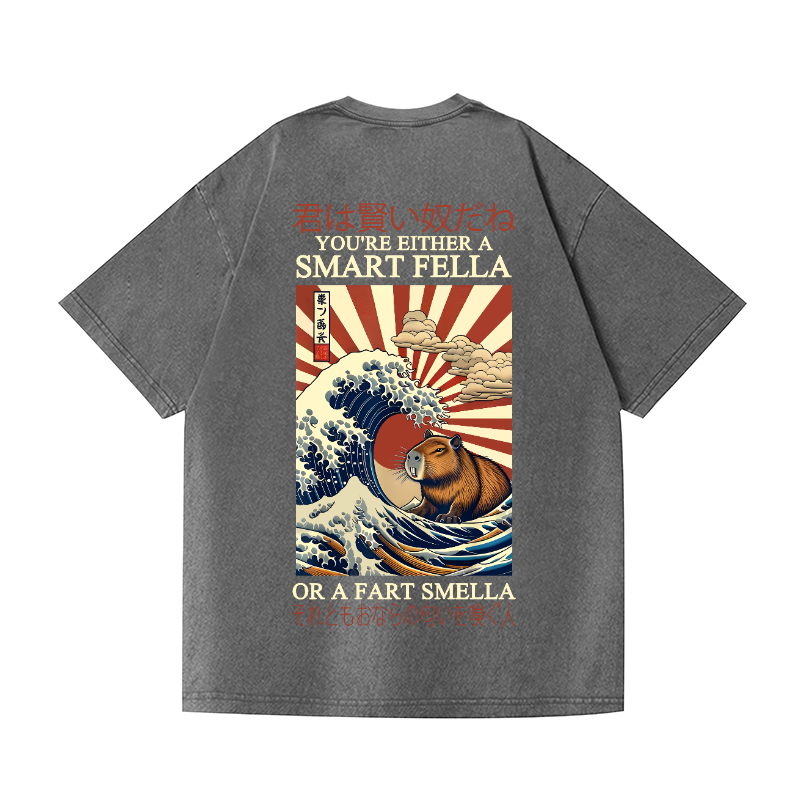 Capybara Great Wave Katsushika Hokusai Vintage Wash Japanese Design Back Art T-Shirt