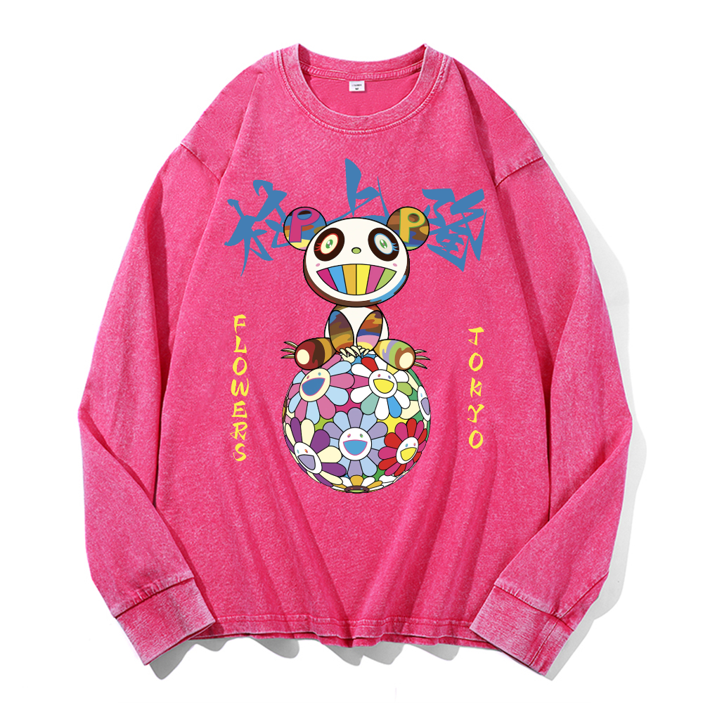 Panda Sunflower TM Vintage Cotton Wash Crewneck Sweatshirt