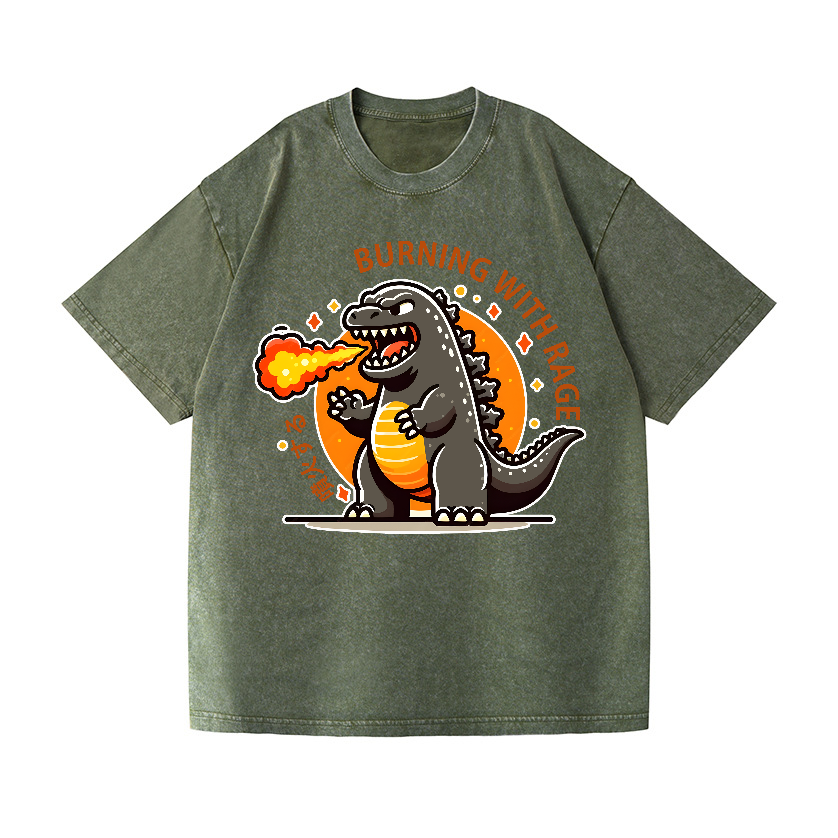 Burning Godzilla Vintage Wash Japanese Design T-Shirt