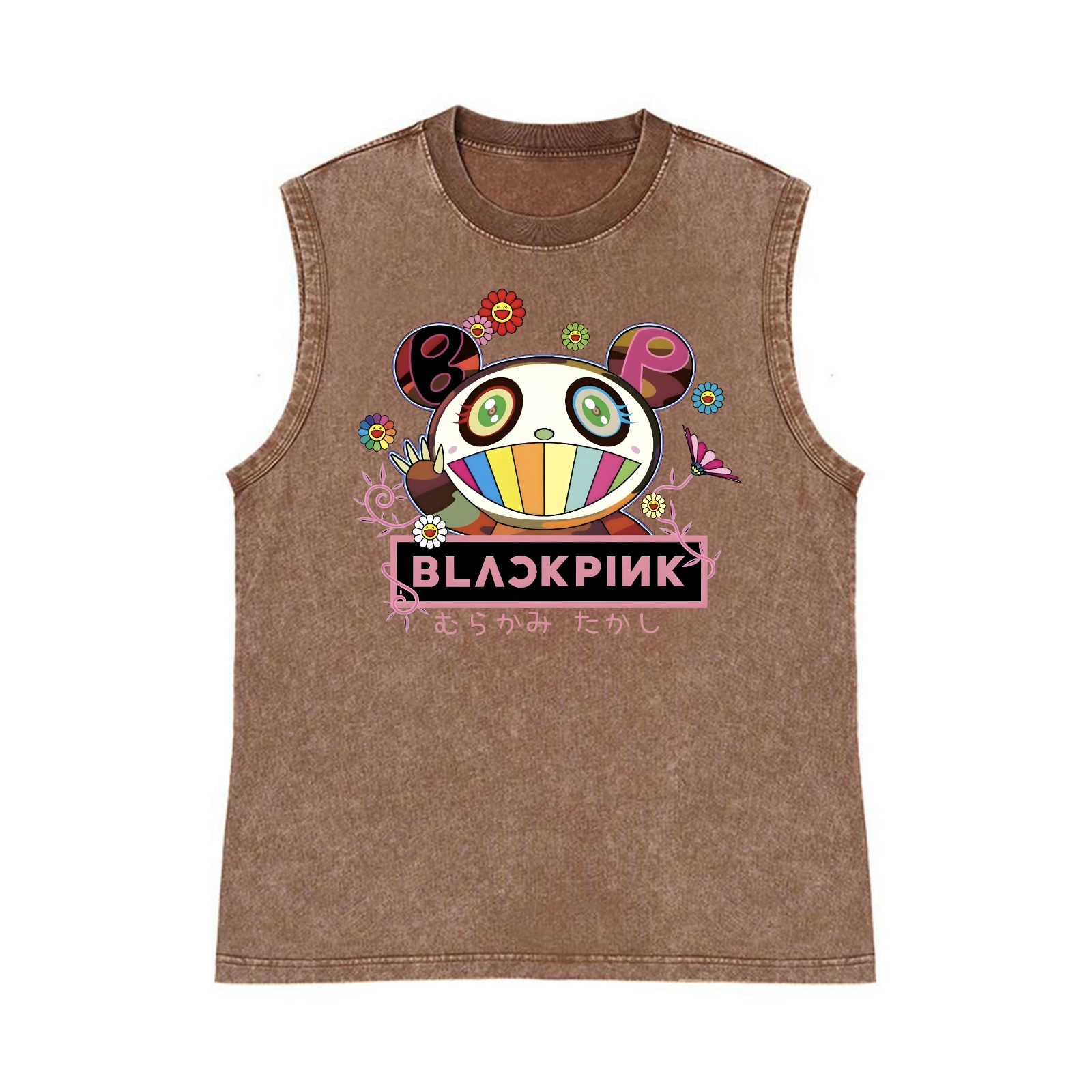 Black Pink TM Pure Cotton Wash-Dyed Sleeveless Tank Top