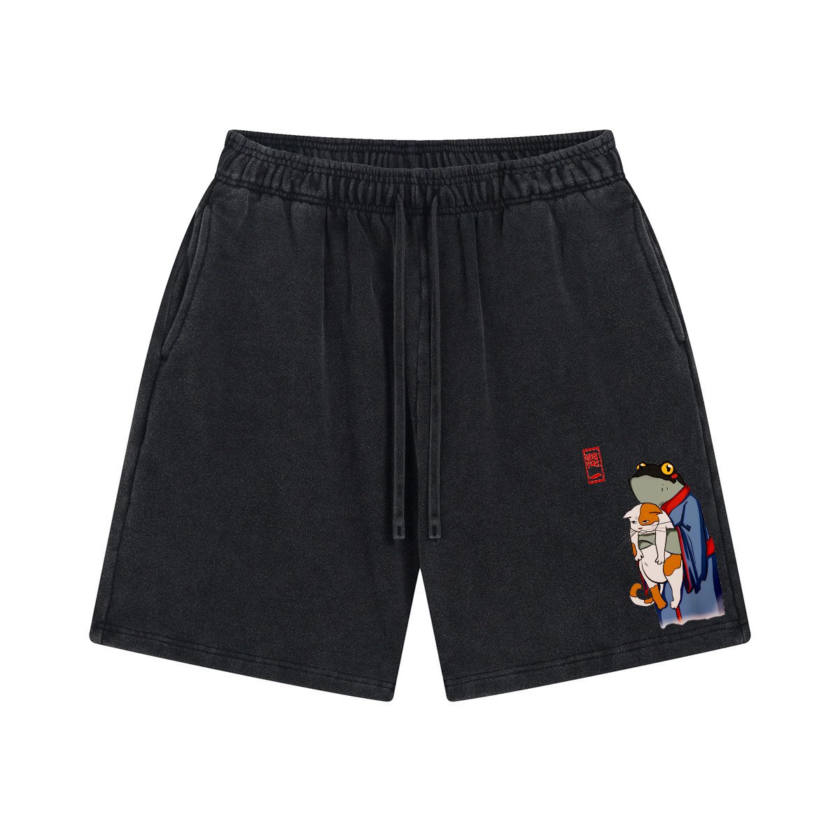 Matsumoto Hoji Frog and Cat Vintage Washed Cotton Shorts