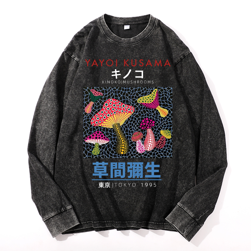 Yayoi Kusama Mushroom Vintage Cotton Wash Crewneck Sweatshirt
