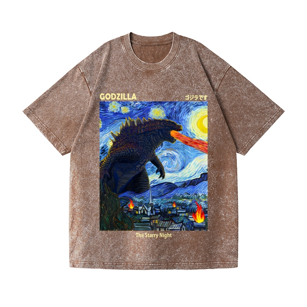 Starry Monster Godzilla Vintage Wash Japanese Design T-Shirt