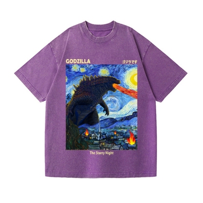 Starry Monster Godzilla Vintage Wash Japanese Design T-Shirt