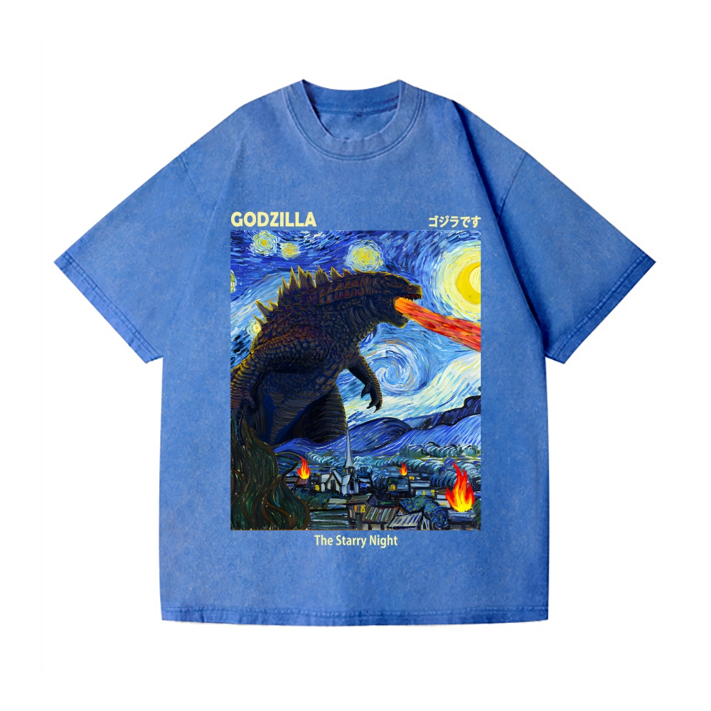 Starry Monster Godzilla Vintage Wash Japanese Design T-Shirt