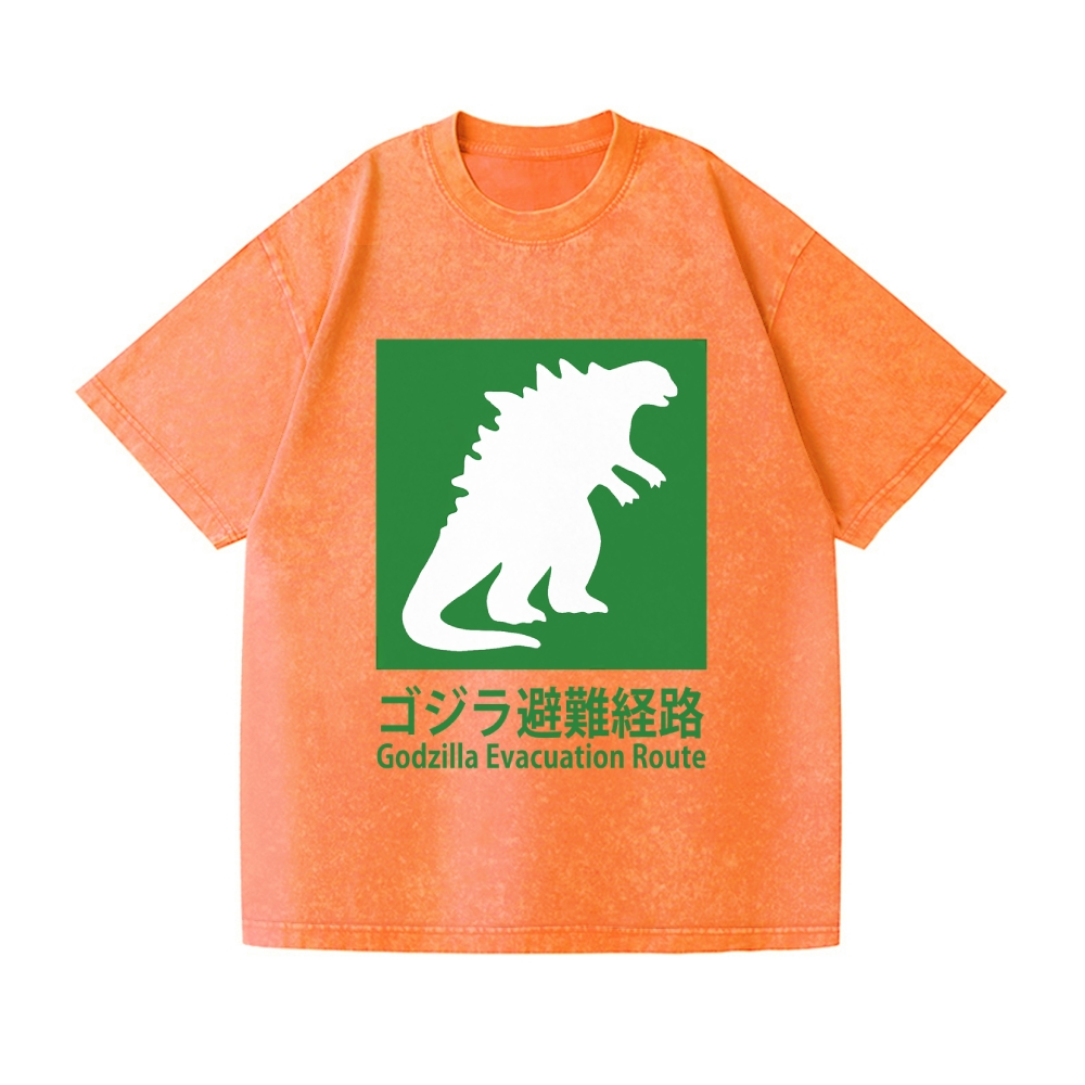 Godzilla Evacuation Route Vintage Wash Japanese Design T-Shirt