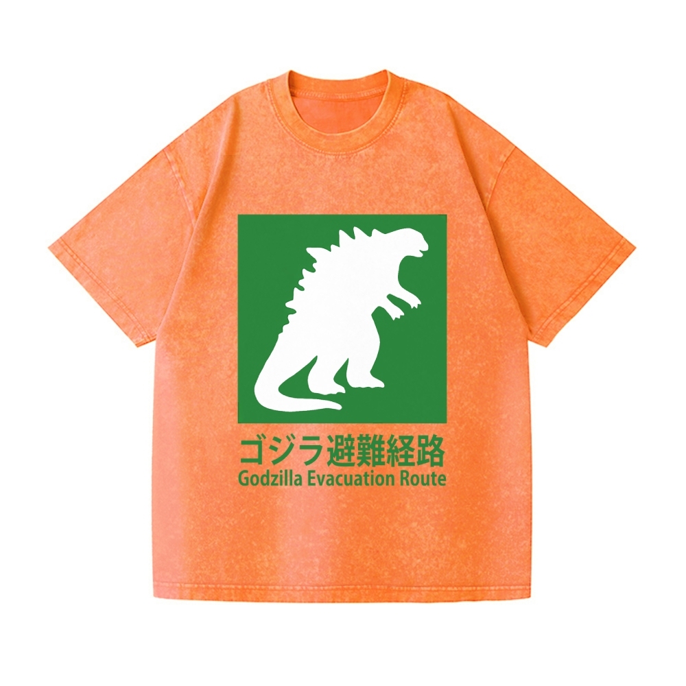 Godzilla Evacuation Route Vintage Wash Japanese Design T-Shirt