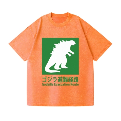 Godzilla Evacuation Route Vintage Wash Japanese Design T-Shirt